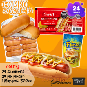 COMBO 24 SALCHICHAS CORTAS **SWIFT** + PAN + ADEREZO